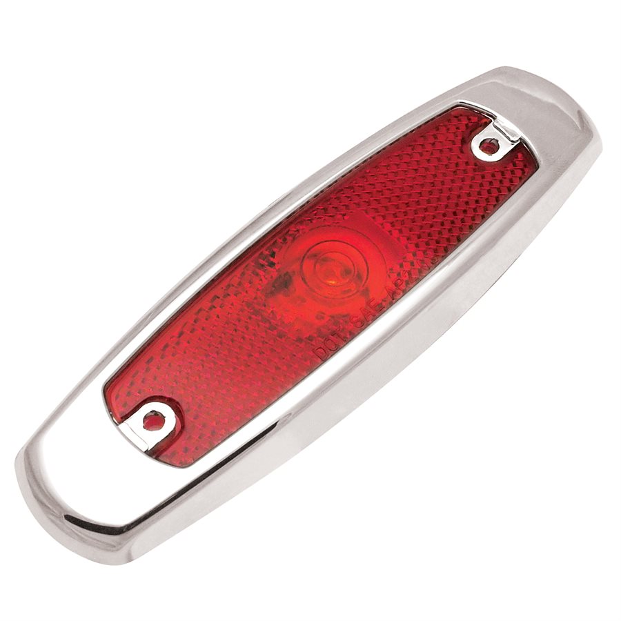 PETERBILT MARKER LIGHT, 2 DIODE, RED, W / REFLECTOR & CHROME PLASTIC BEZEL